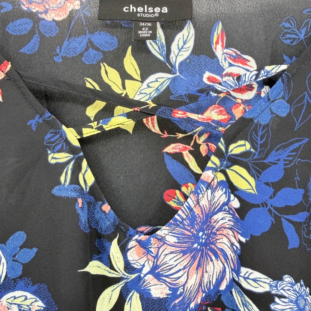 Chelsea Studio Floral V-Neck Blouse 4X Boho Ruffle Bell Sleeve Peasant Romantic - Picture 3 of 7